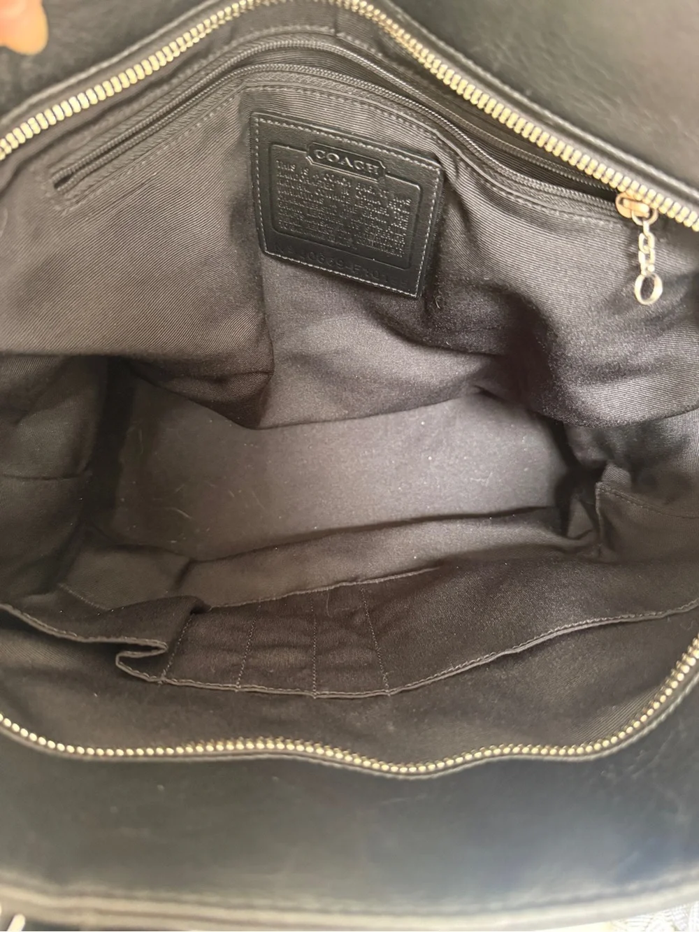 Black leather coach tote bag